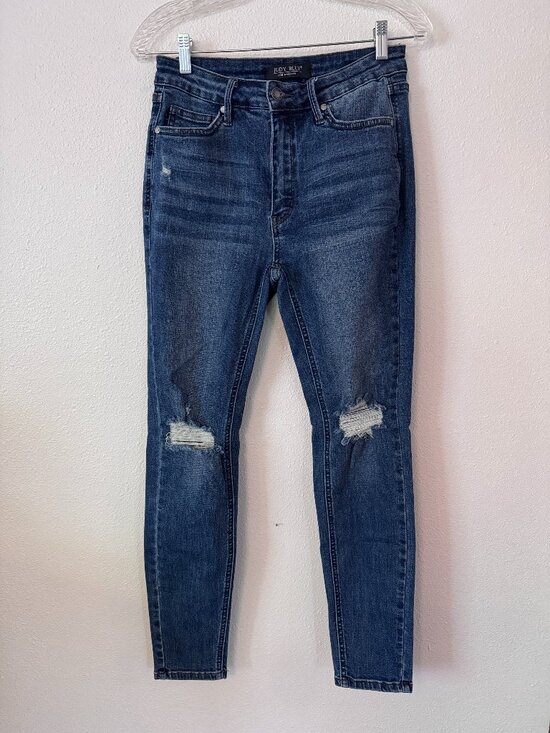 Judy Blue Denim - Judy Blue Mid Wash High Waist Distressed Skinny Jeans Size 9 / 29